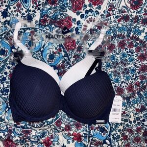 Nautica Women's Navy & White Padded Underwire Bra bundle of 2 bras
